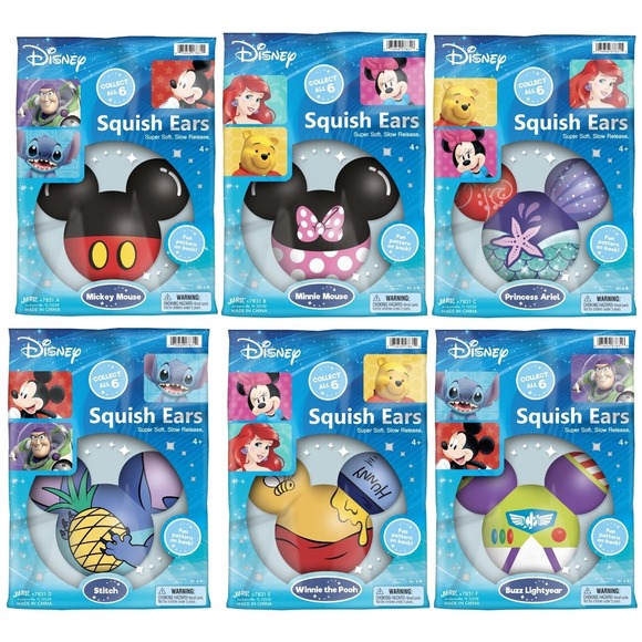 Lot of 6 Disney Buzz, Mickey, Minnie, Stitch, Ariel & Winne the Pooh Squish Ears - Picture 1 of 16